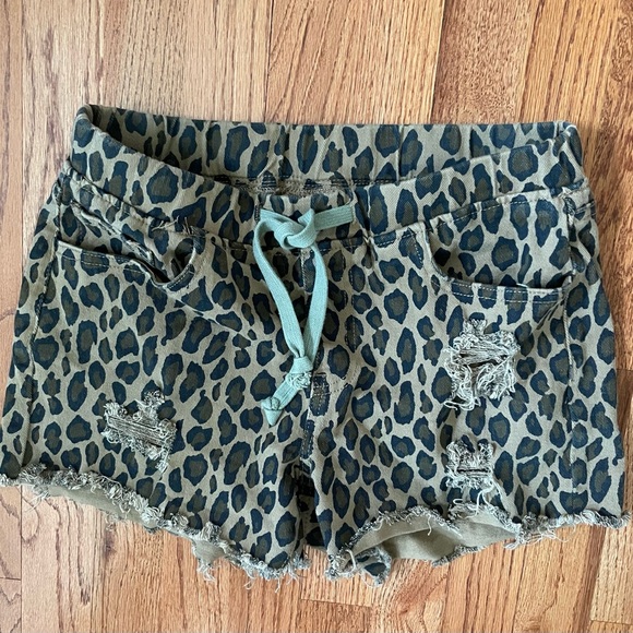 Fray Hem Cheetah Jogger Shorts Size Small w Drawstring & Distressed. - Picture 1 of 11